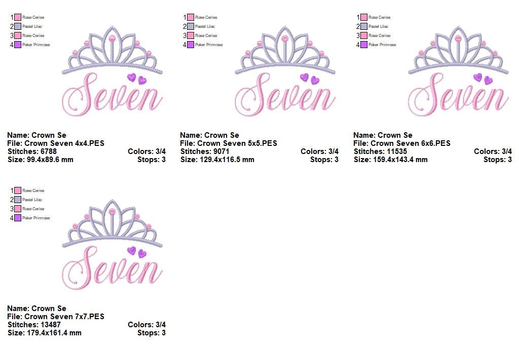 Princess Birthday Seven - Satin Stitch - Machine Embroidery Design