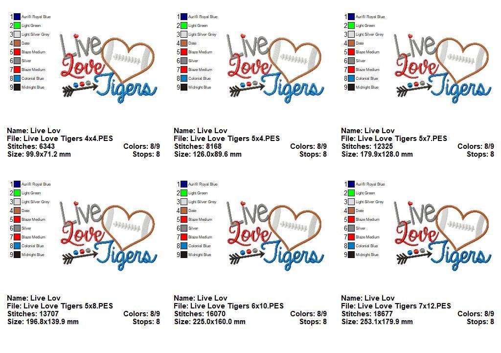 Live Love Tigers – Appliqué – Machine Embroidery Design