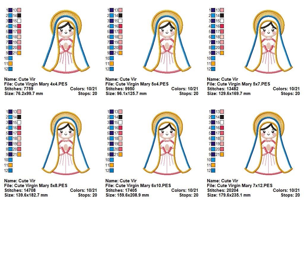 Sweet Virgin Mary - Applique - Machine Embroidery Design