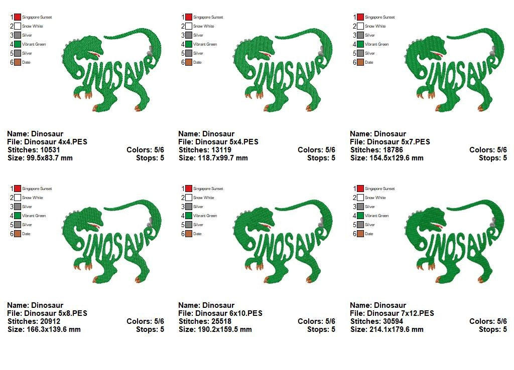 Dinosaur Wordart - Fill Stitch - Machine Embroidery Design
