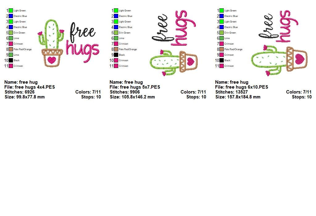 Free Hugs – Appliqué – Machine Embroidery Design