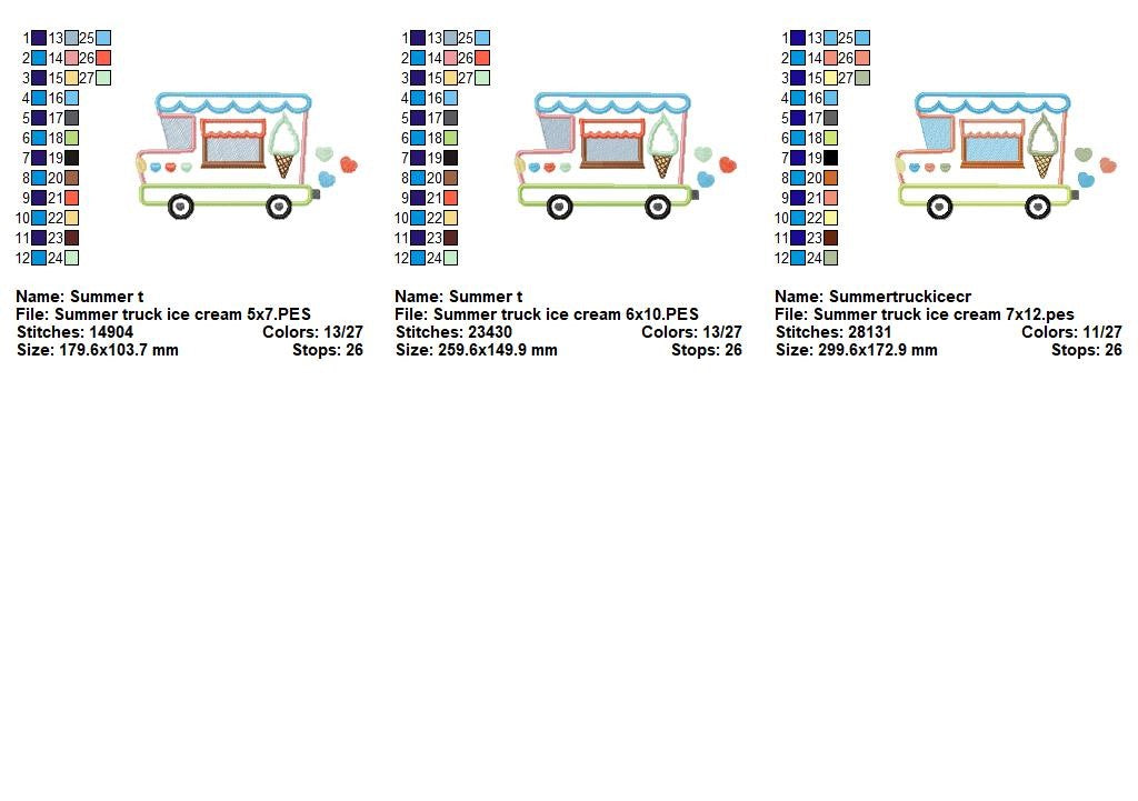 Sweet Ice Cream Truck - Appliqué – Machine Embroidery Design