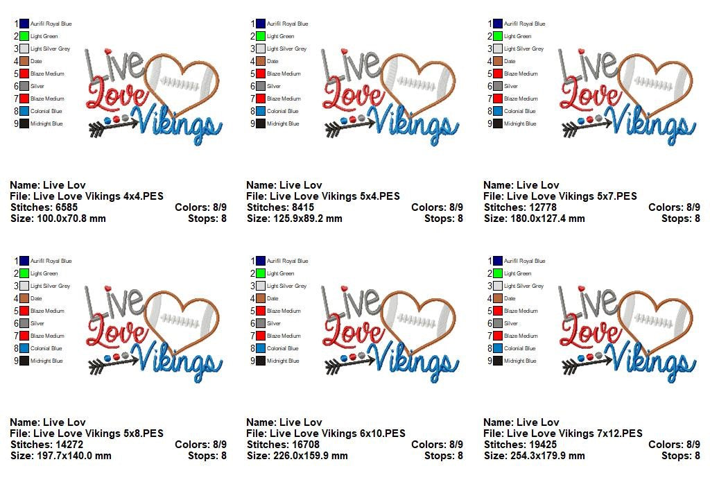 Live Love Vikings – Appliqué – Machine Embroidery Design