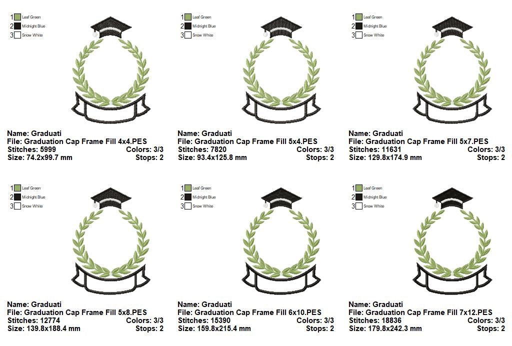 Elegant Graduation Laurel Frame - Fill Stitch – Machine Embroidery Design