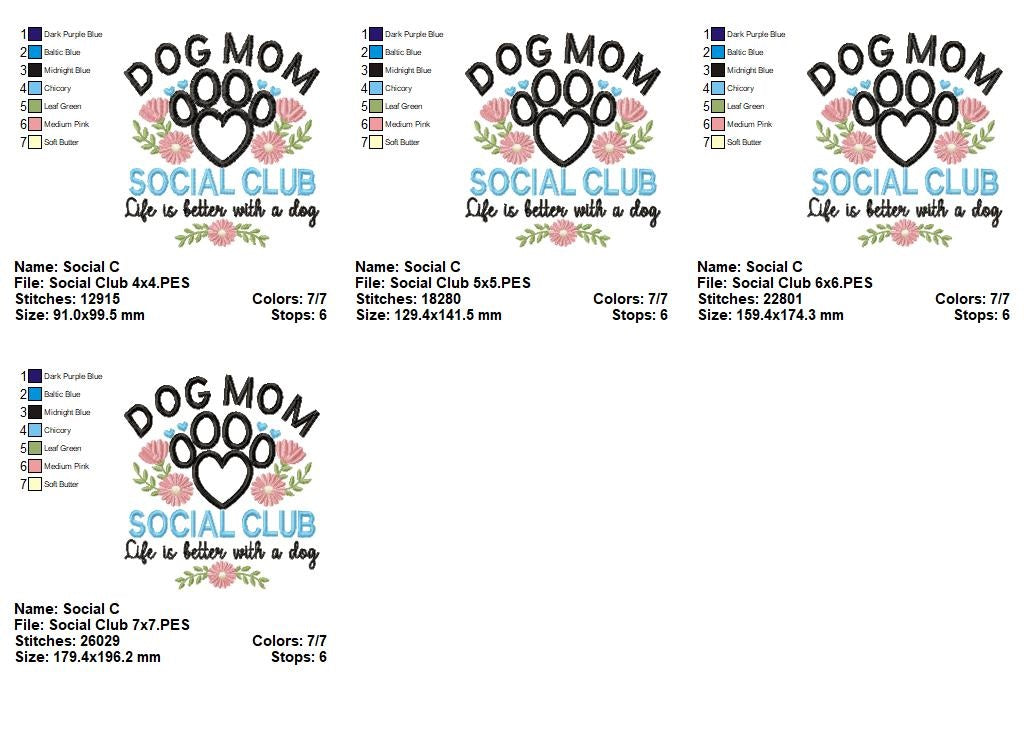 Dog Mom Social Club - Applique - Machine Embroidery Design