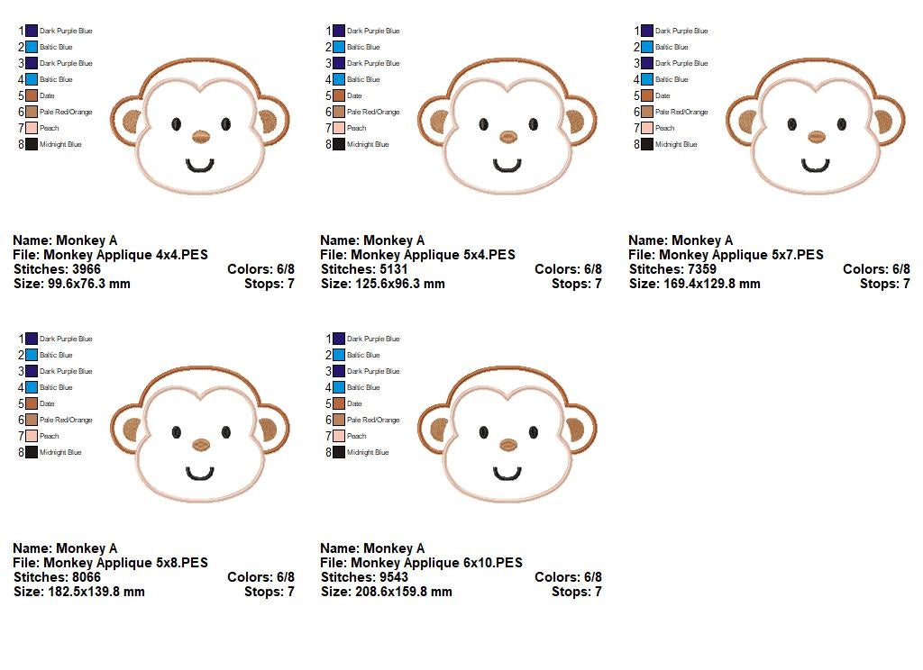 Sweet Monkey Face – Appliqué – Machine Embroidery Design
