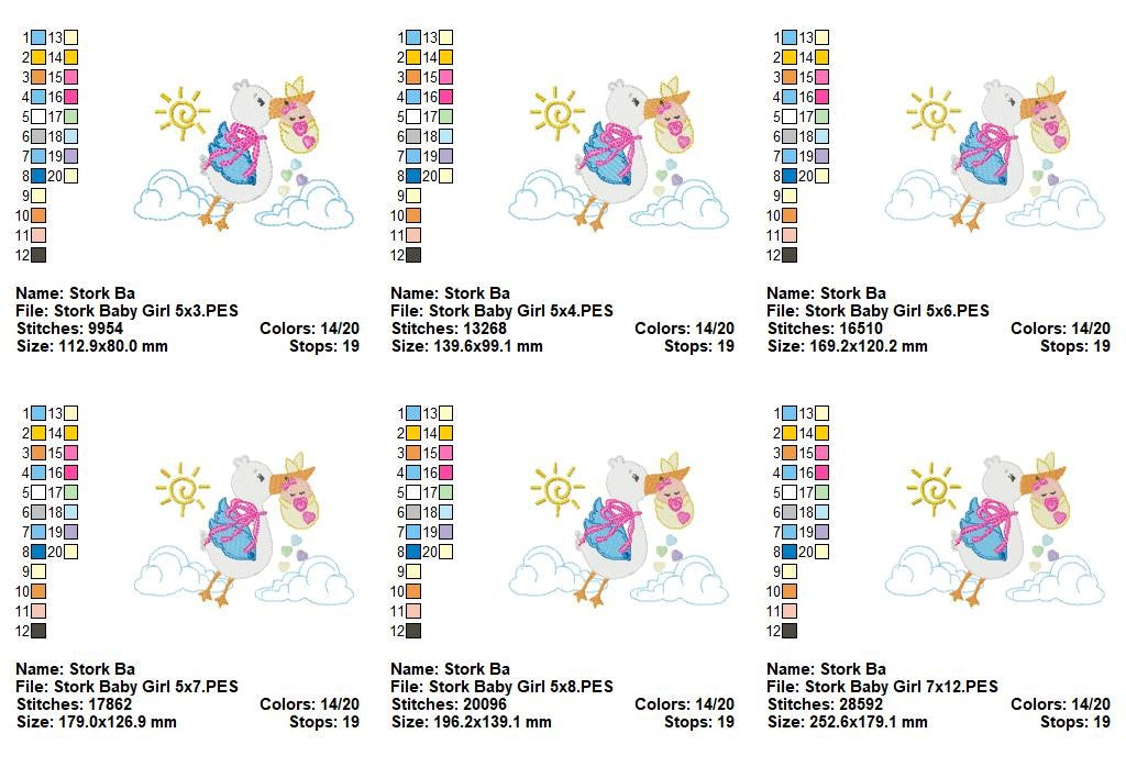 Sweet Baby Girl Stork Delivery - Fill Stitch โ Machine Embroidery Design