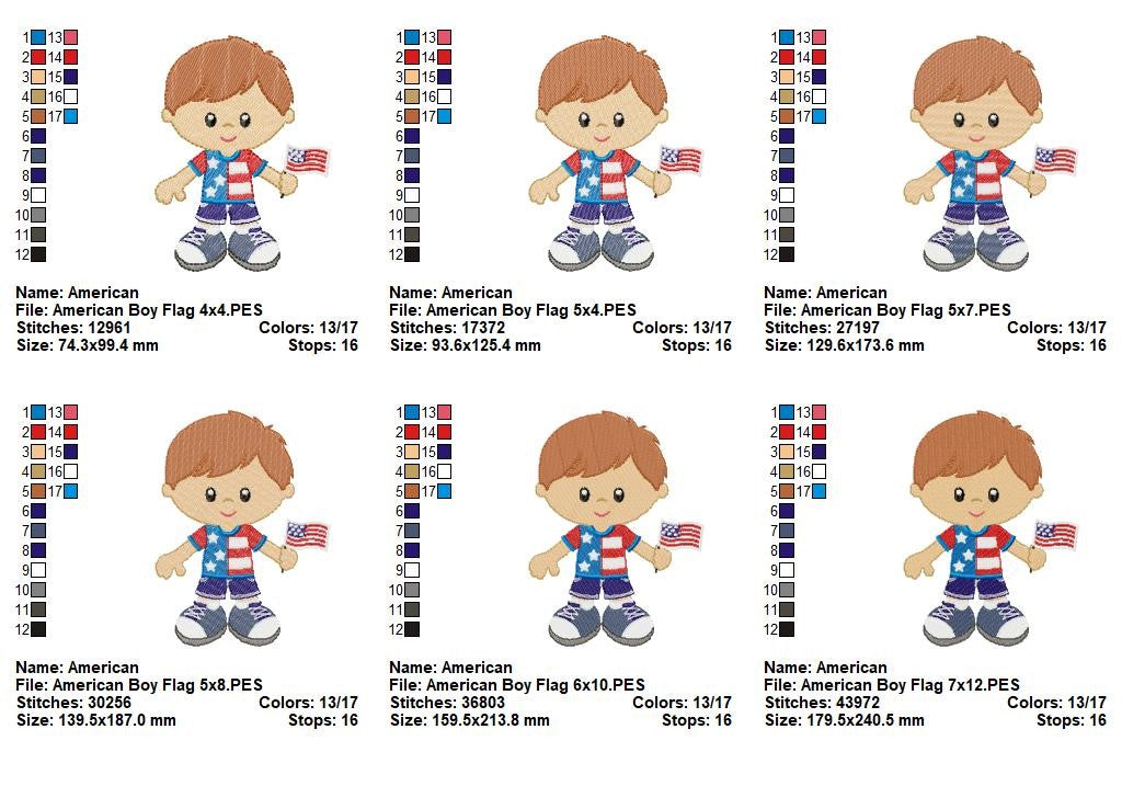 Cute Boy with Flag – Fill Stitch – Machine Embroidery Design