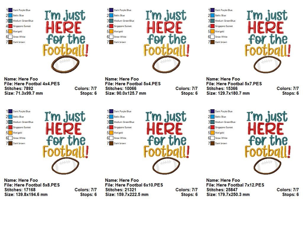 I'm Just Here for the Football! - Applique - Machine Embroidery Design