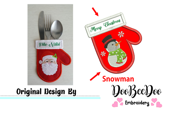 Snowman Cutlery Holder - ITH Project - Machine Embroidery Design