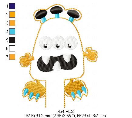 Pencil Little Orange Monster - ITH Project - Machine Embroidery Design