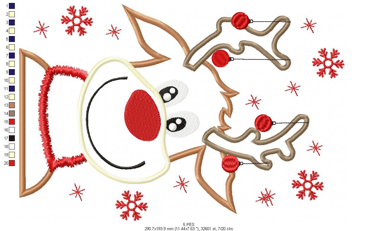 Reindeer - Applique - 6 Sizes - Machine Embroidery Design