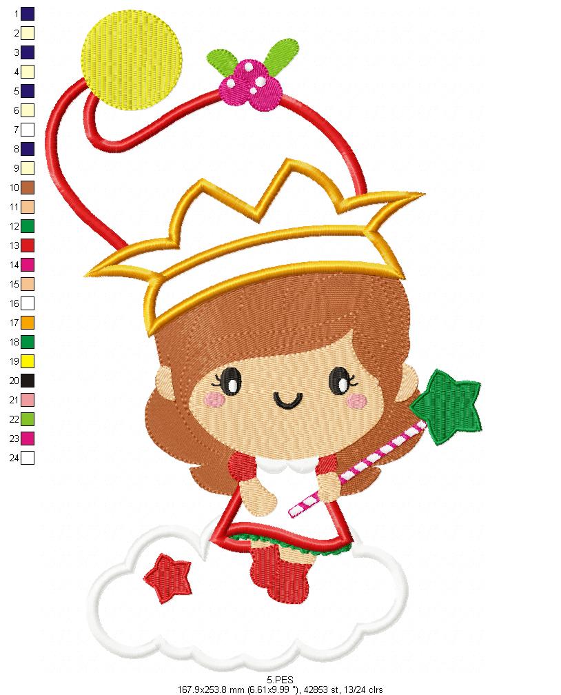 Girl Magical Christmas - Applique/ Fill Stitch - 6 Sizes - Machine Embroidery Design