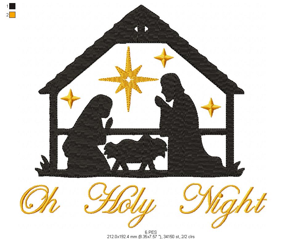 Oh Holy Night - Nativity - Christmas - Fill STith - 6 Sizes - Machine Embroidery Designs