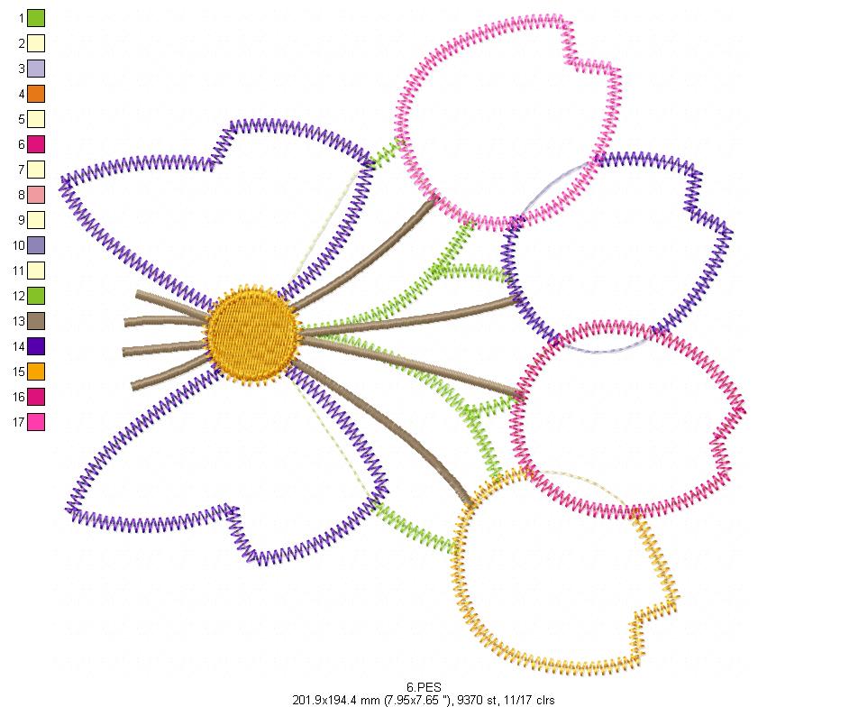 Four Tulips Bouquet - Applique Zig Zag - 6 Sizes - Machine Embroidery Designs