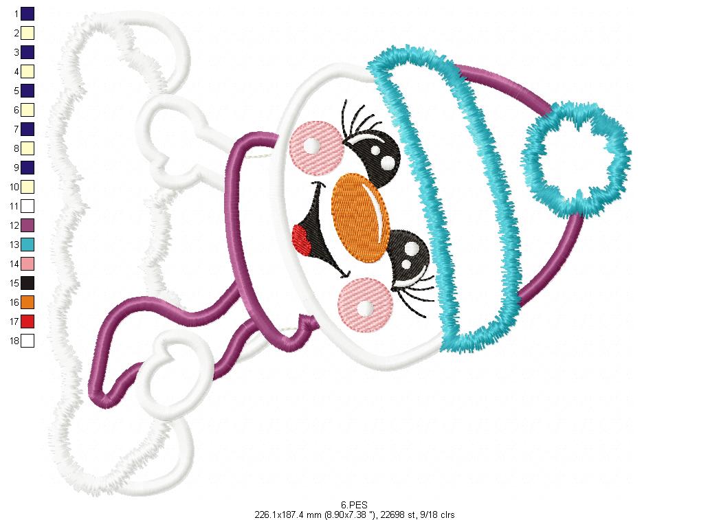 Cute Snowman - Applique - Machine Embroidery Design