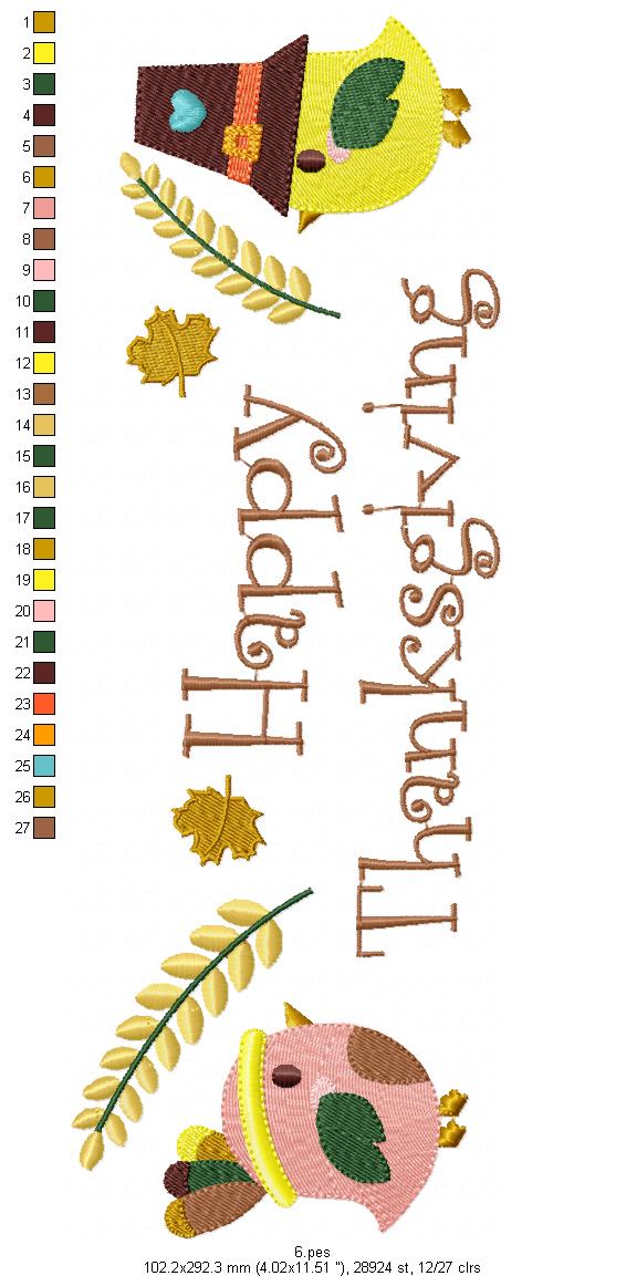 Happy Thanksgiving - Fill Stith - 7 Sizes - Machine Embroidery Designs