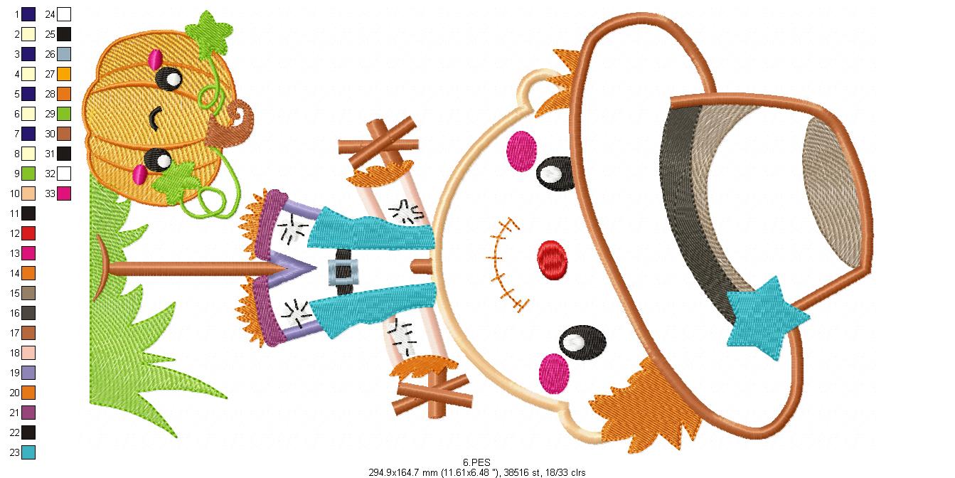 Straw Man- Applique / Fill Stitch - 6 Sizes - Machine Embroidery Design