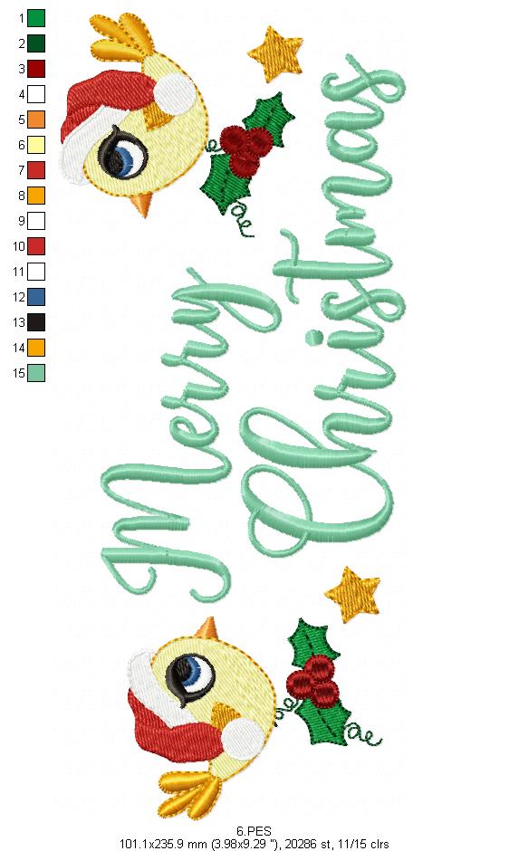 Merry Christmas Birds - Fill Stitch - 6 Sizes - Machine Embroidery Designs