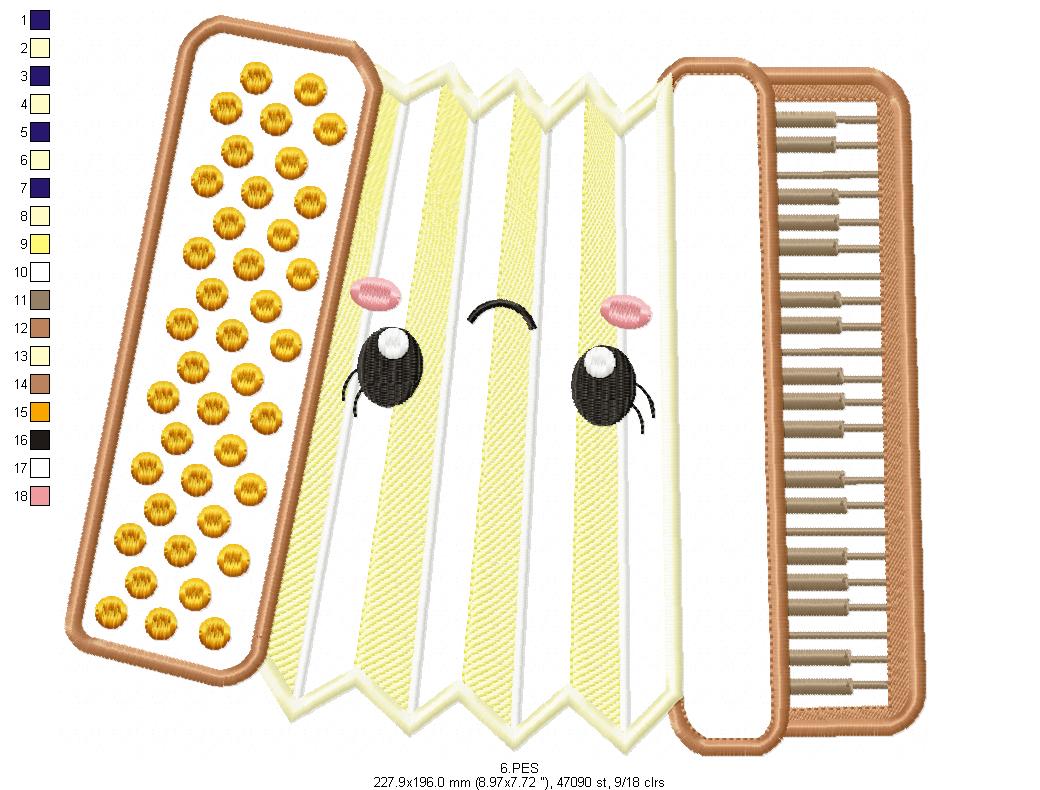 Oktoberfest - Accordion - Germany - Applique - 7 sizes - Machine Embroidery Design