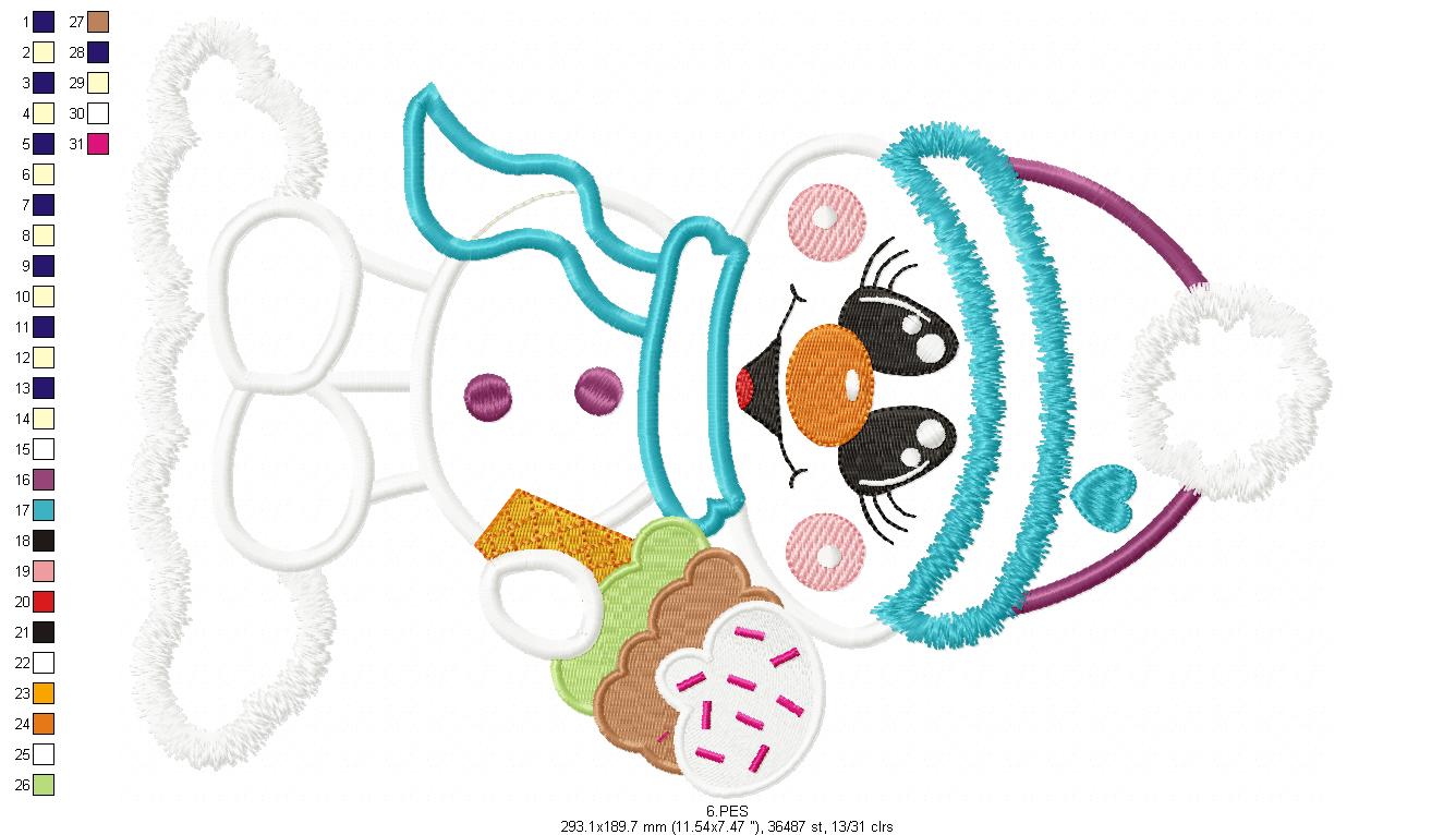 Cute Snowman - Applique - 6 Sizes - Machine Embroidery Designs