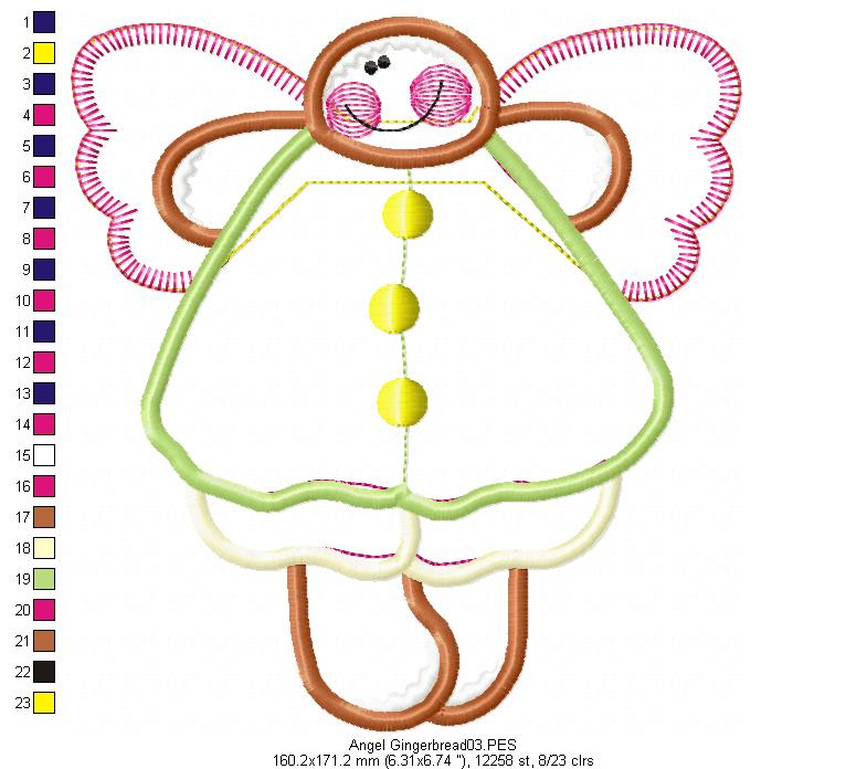 Country Angel Gingerbread - Applique - Machine Embroidery Design