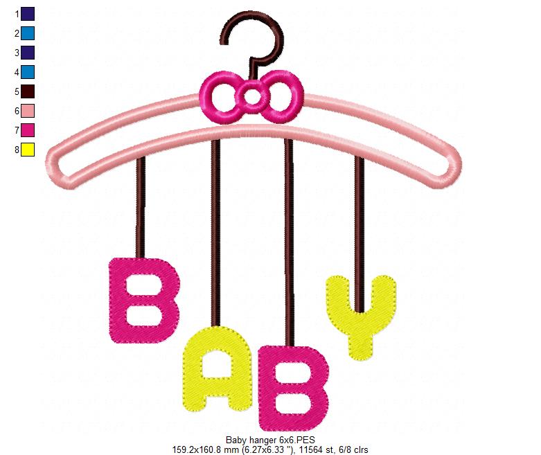 Baby Hanger with Baby Word - Applique - Machine Embroidery Design