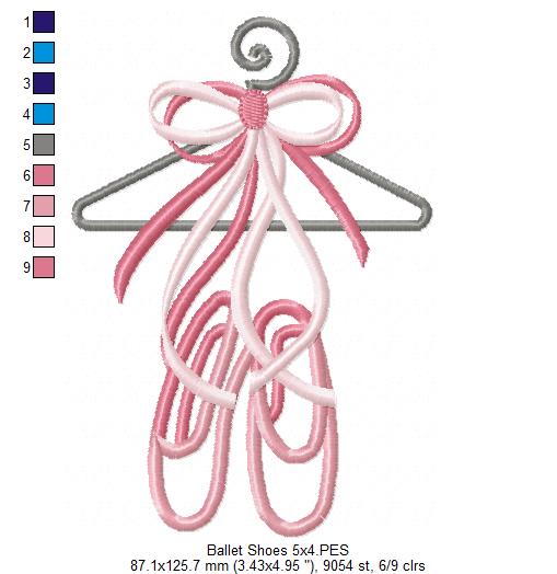Ballerina Shoes and Hanger - Applique - Machine Embroidery Design