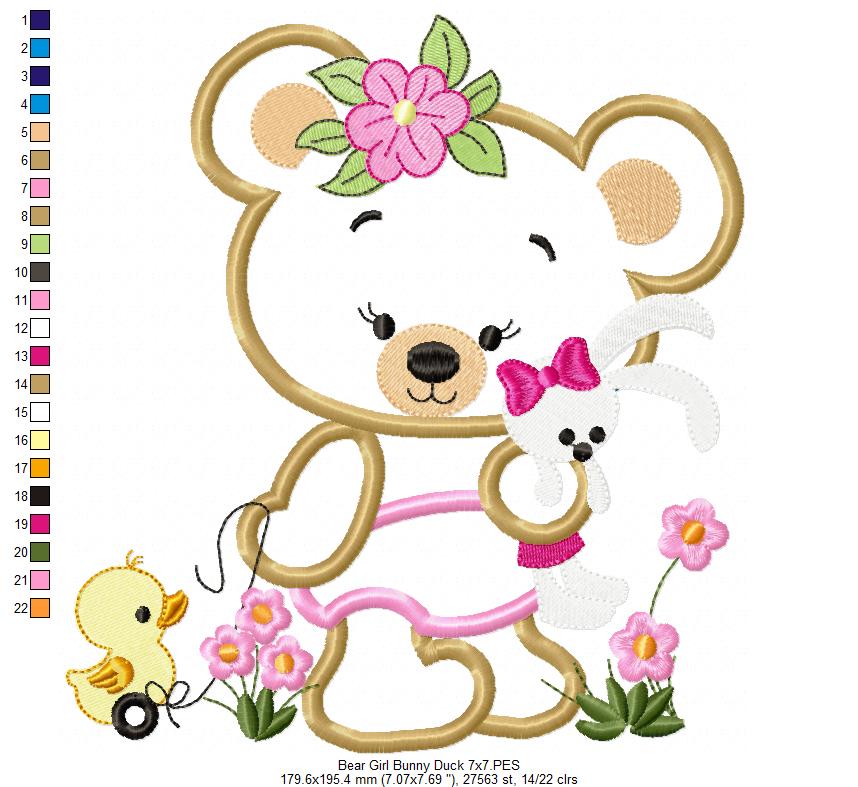 Baby Teddy Bear Boy and Girl with Bunny - Applique - Set of 2 designs