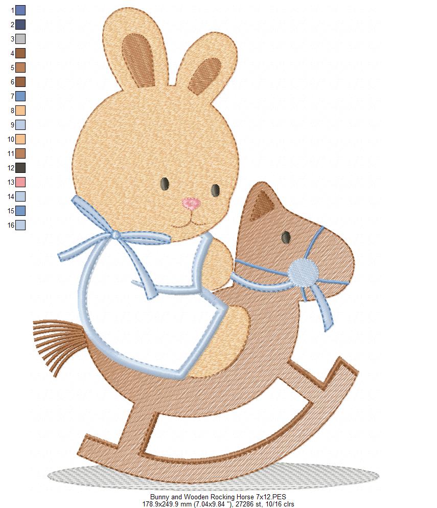 Bunny and Wooden Rocking Horse - Applique