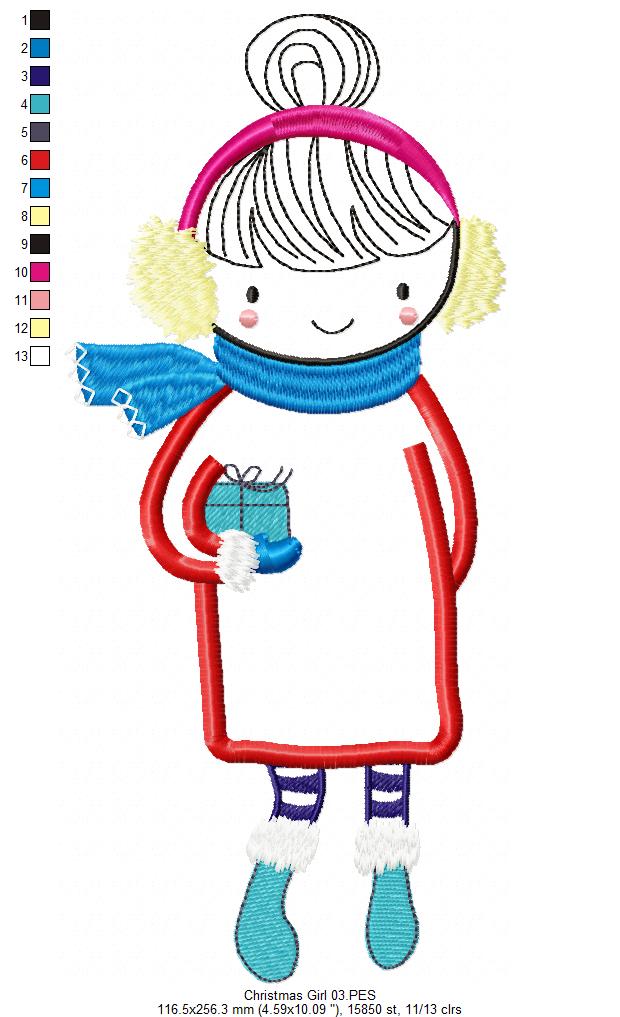 Folk Girl with Gift - Applique