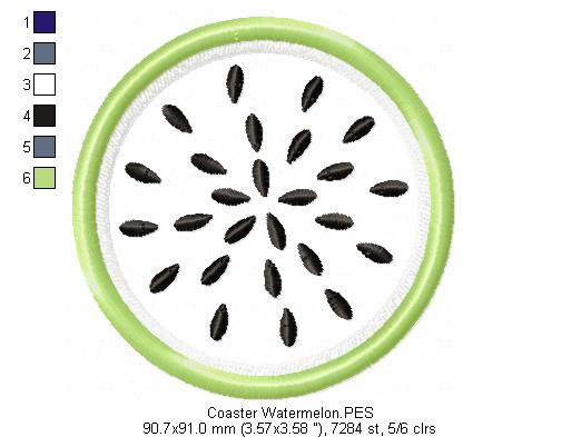 Watermelon Coaster - ITH Project - Machine Embroidery Design