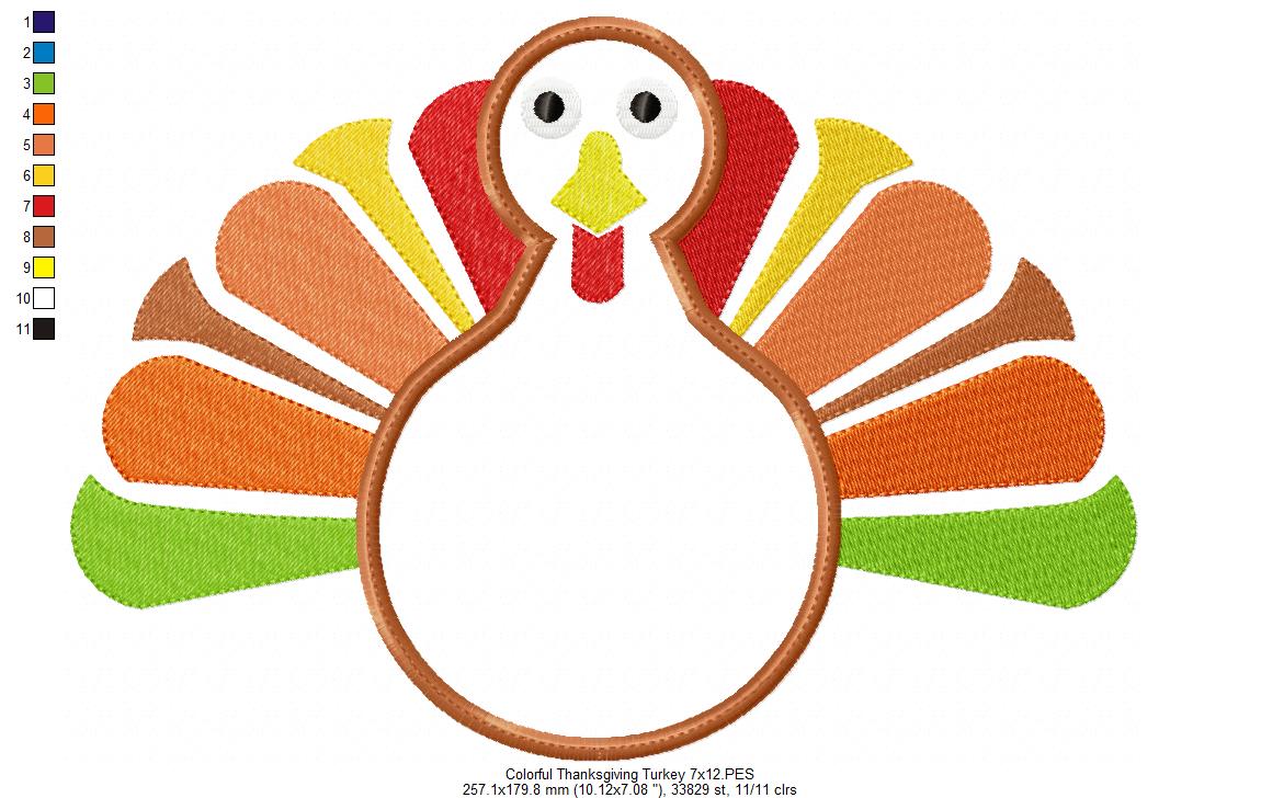 Colorful Thanksgiving Turkey - Applique