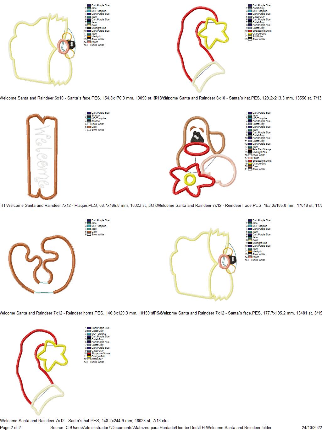 Santa and Reindeer Welcome Ornament - ITH Project - Machine Embroidery Design