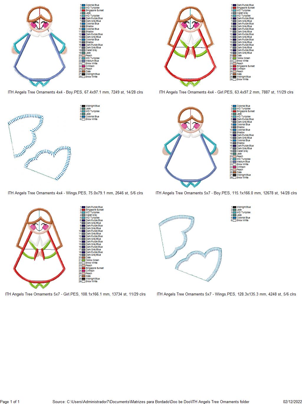 Angels Tree Ornaments Set of 2 Designs - ITH Project - Machine Embroidery Design