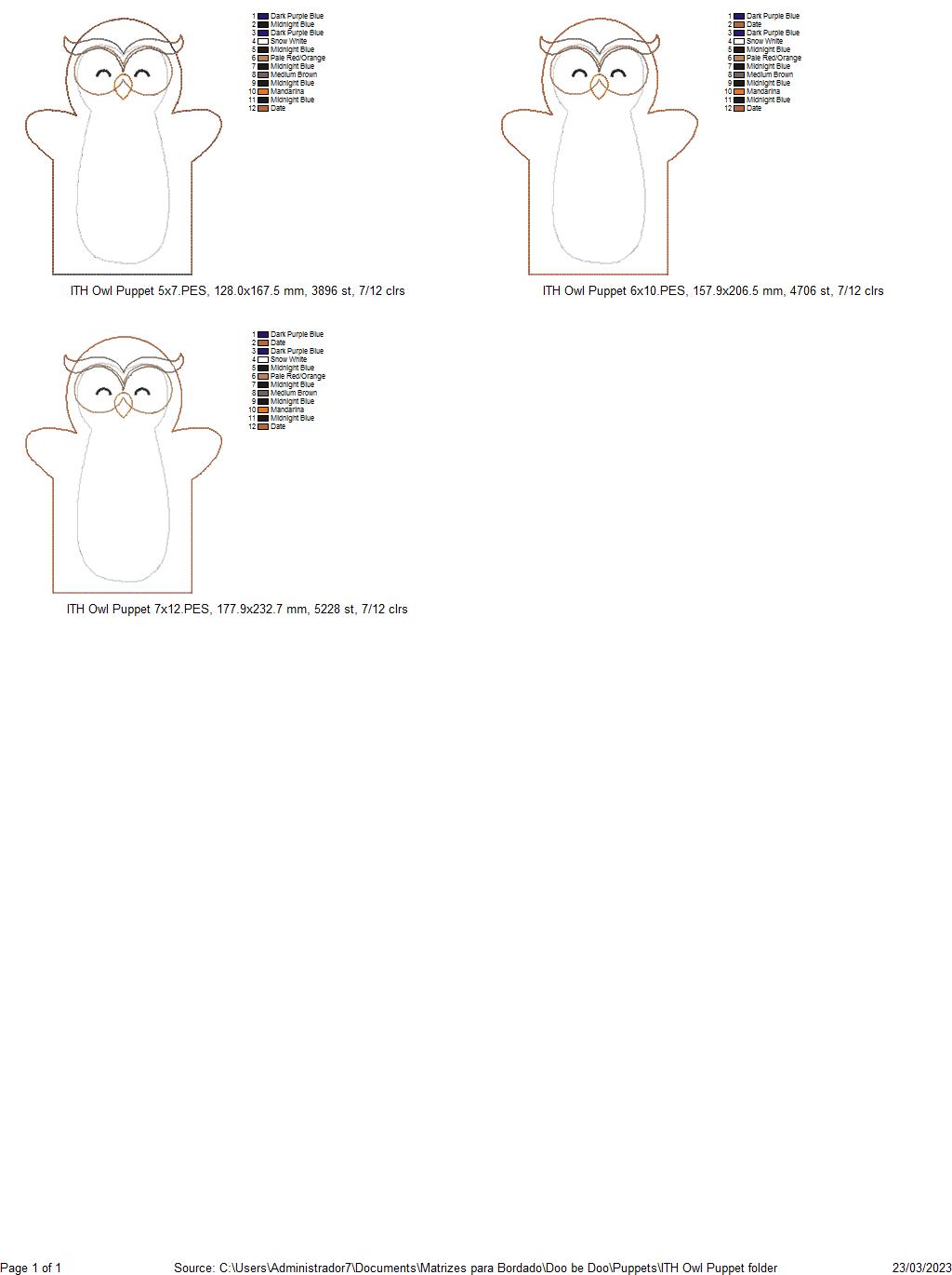 Owl Puppet - ITH Project - Machine Embroidery Design