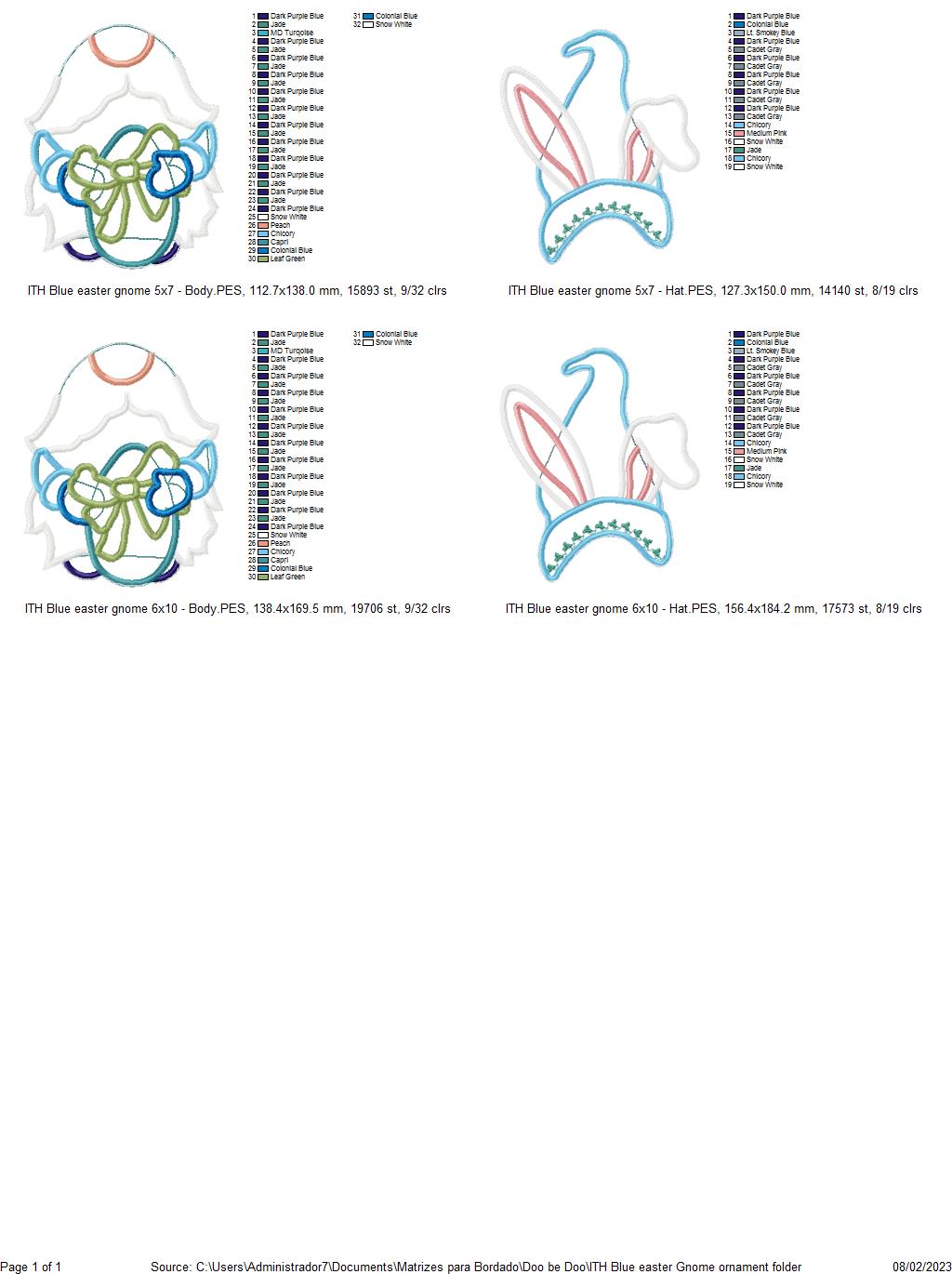 Blue Easter Gnome Ornament - ITH Project - Machine Embroidery Design