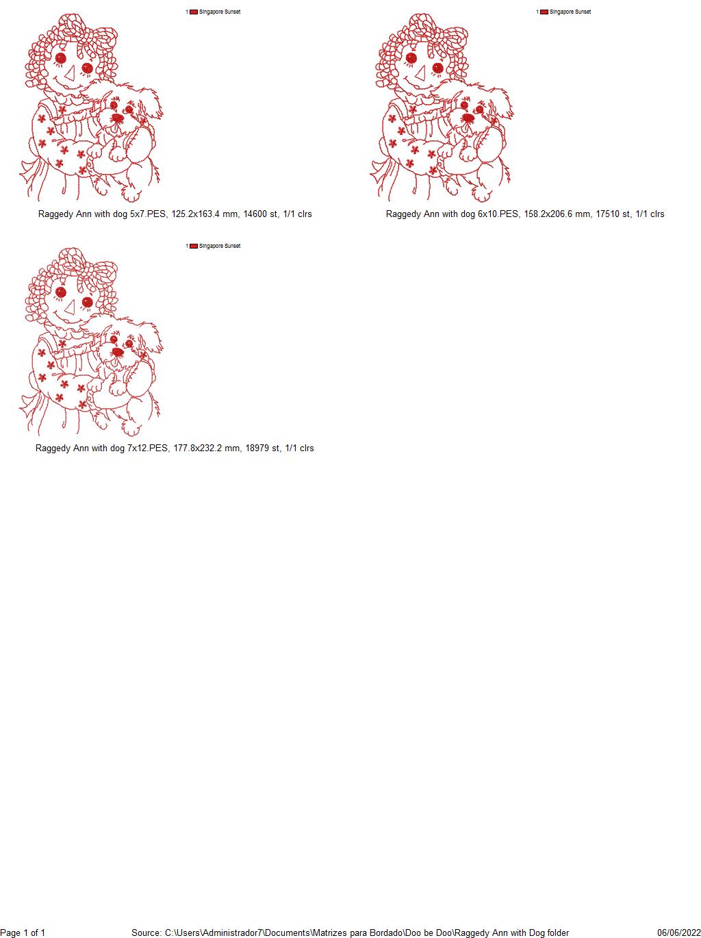 Raggedy Doll with Dog - Redwork Embroidery