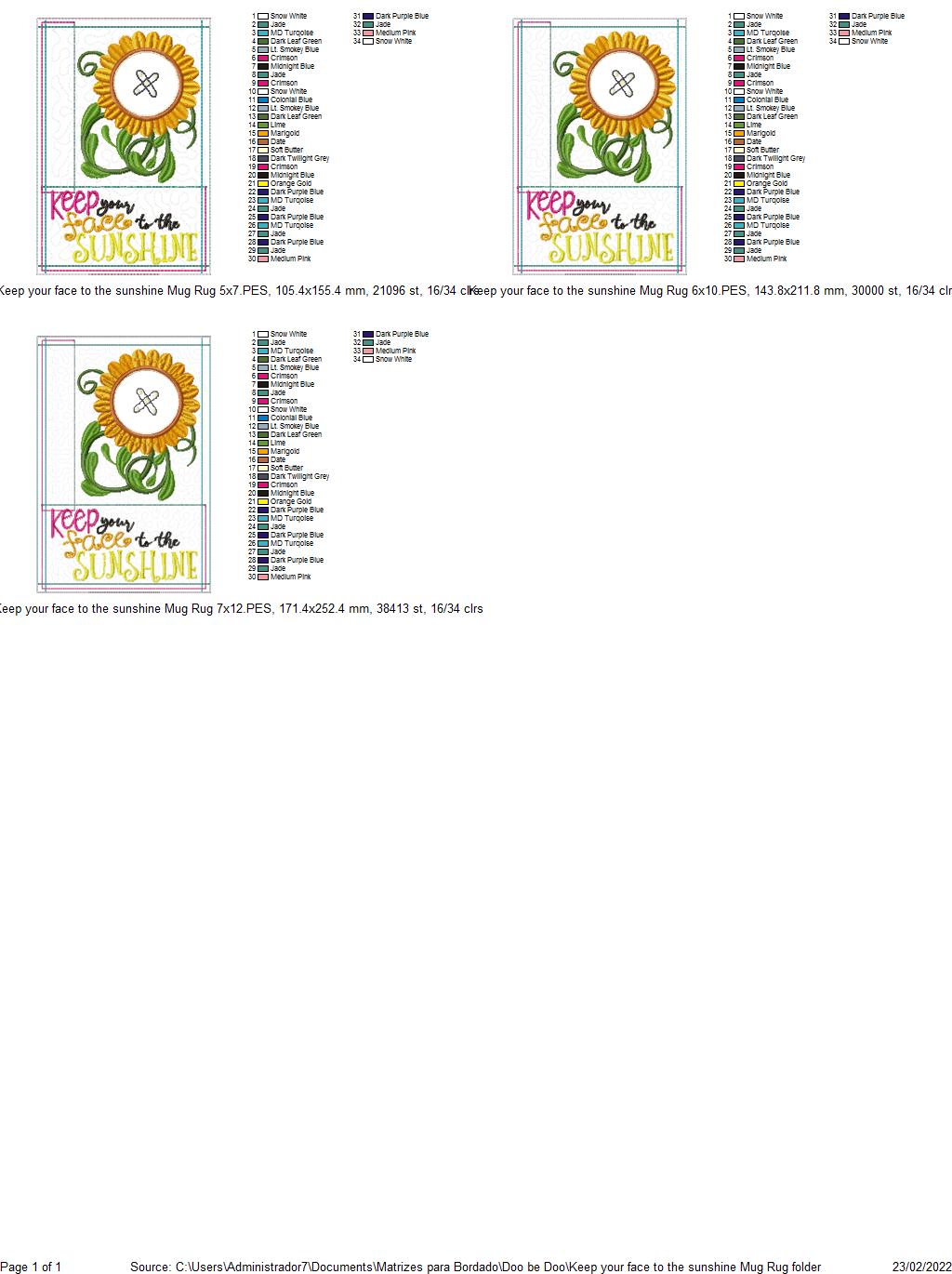 Keep Your Face to the Sunshine Mug Rug - ITH Project - Machine Embroidery Design