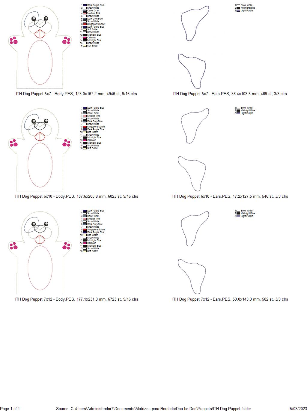 Dog Puppet - ITH Project - Machine Embroidery Design