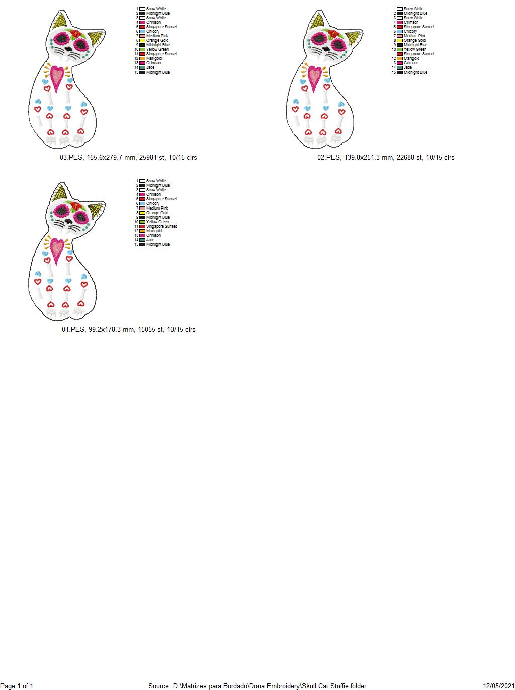 Mexican Skull Cat Stuffie - ITH Project - Machine Embroidery Design
