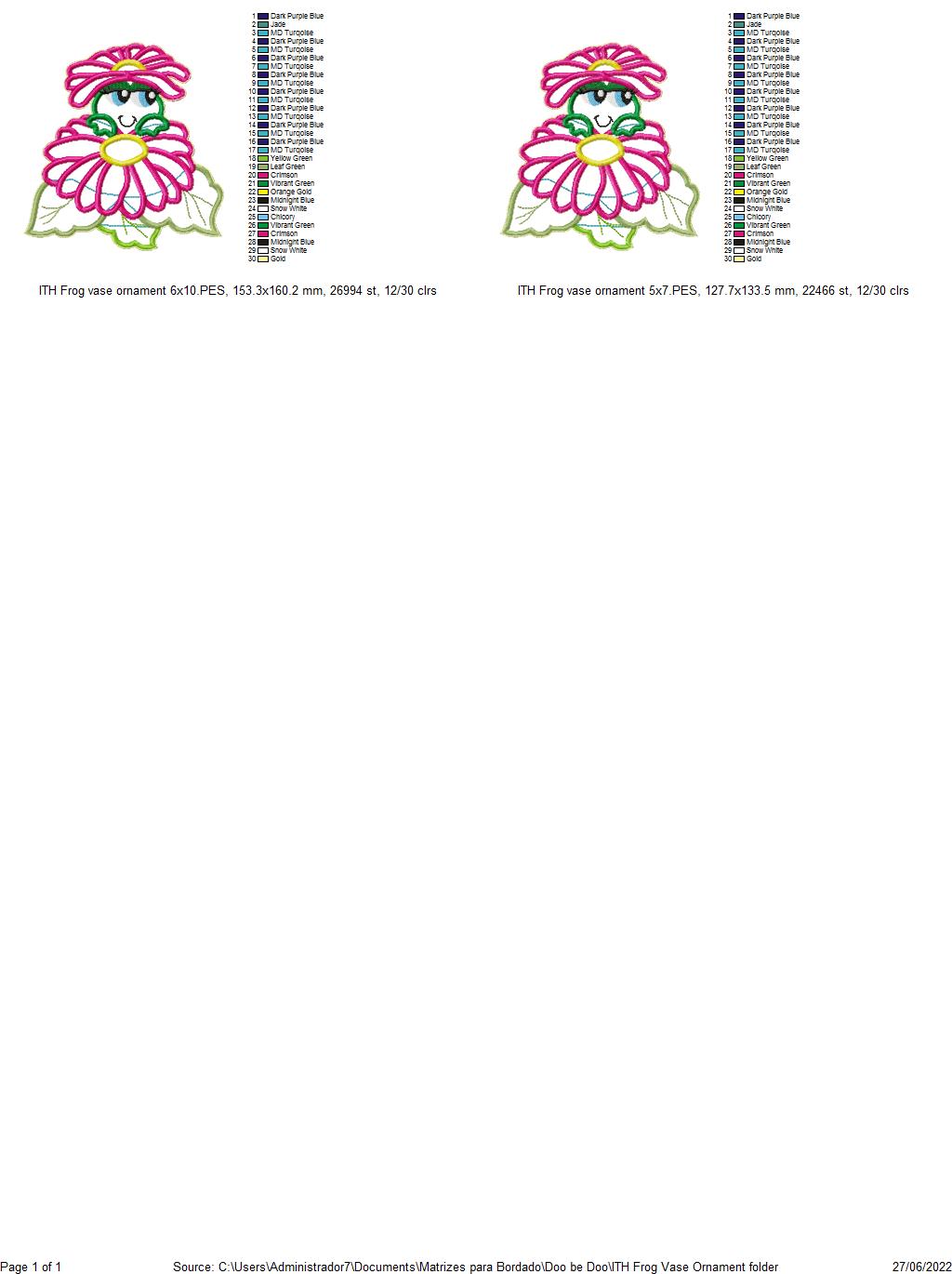 Cute Frog Vase Ornament - ITH Project - Machine Embroidery Design