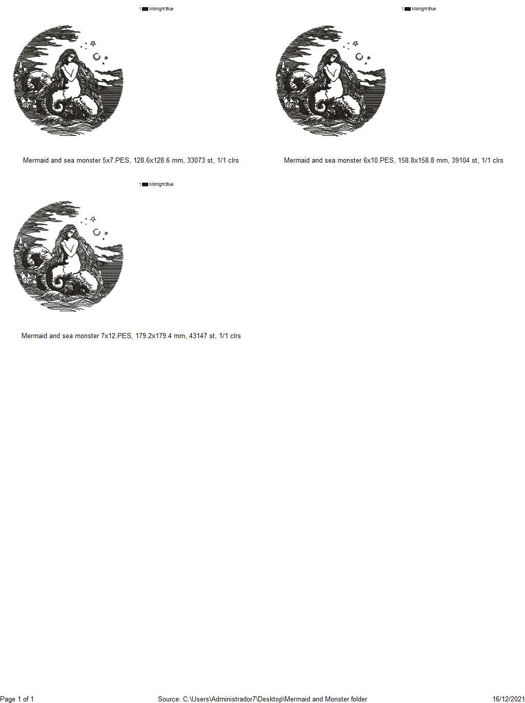 Mermaid and Sea Monster - Fill Stitch