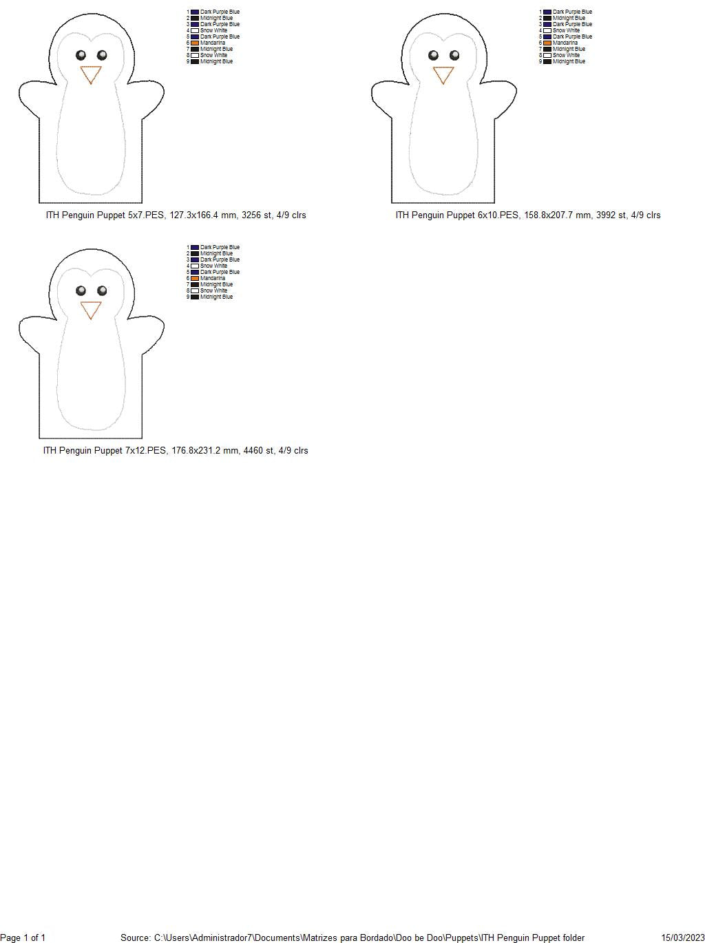 Penguin Puppet - ITH Project - Machine Embroidery Design