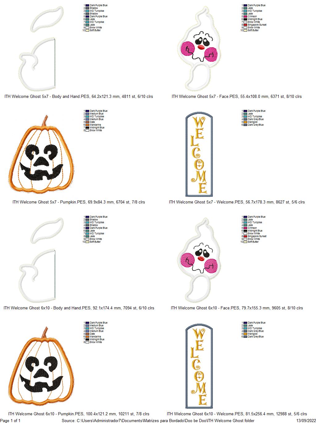 Welcome Ghost Vase Ornament - ITH Project - Machine Embroidery Design