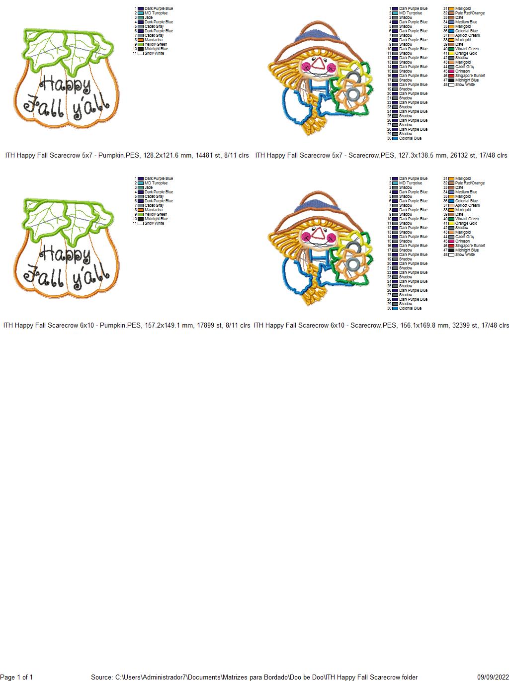 Scarecrow Vase Ornaments Set of 2 designs - ITH Project - Machine Embroidery Design