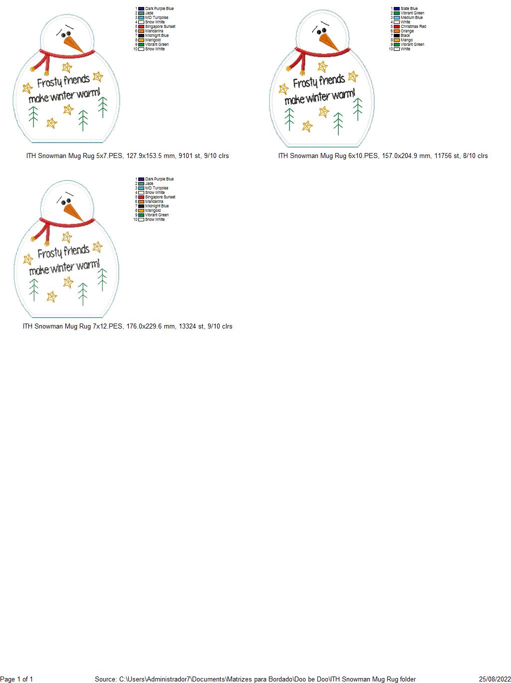 Snowman Mug Rug - ITH Project - Machine Embroidery Design