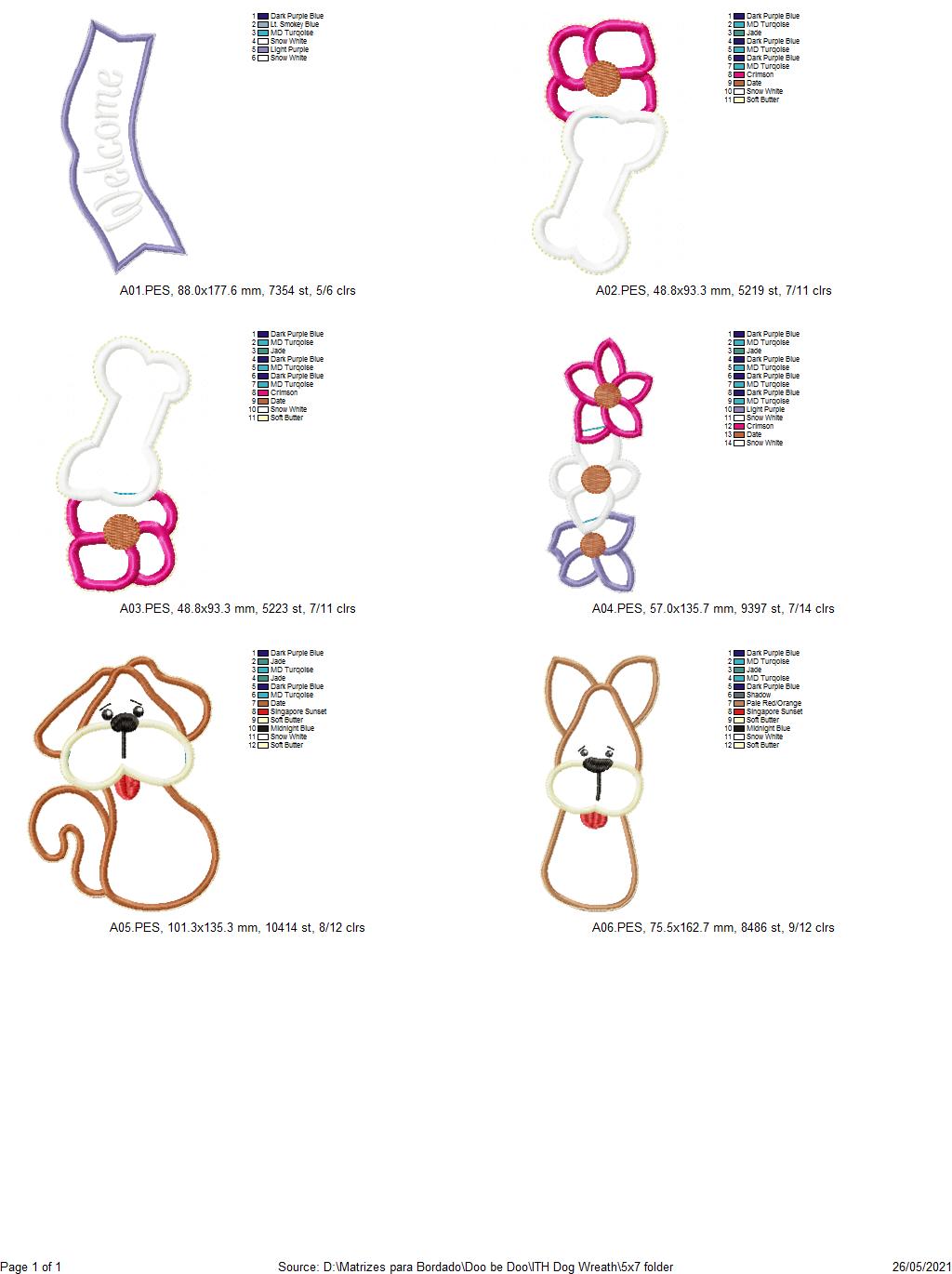 Dog and Flowers Wreath - ITH Project - Machine Embroidery Design