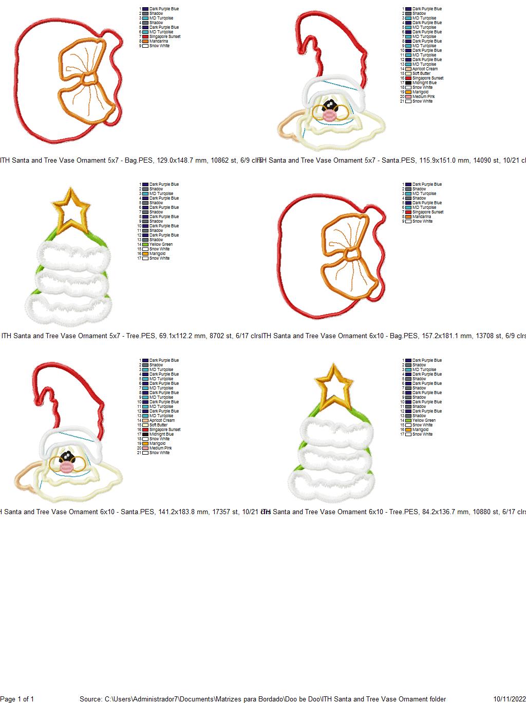 Santa Claus and Tree Vase Ornament - ITH Project - Machine Embroidery Design