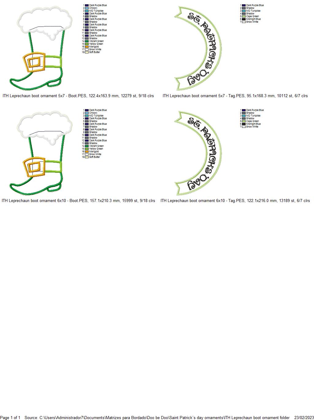 Leprechaun Boot Ornament - ITH Project - Machine Embroidery Design